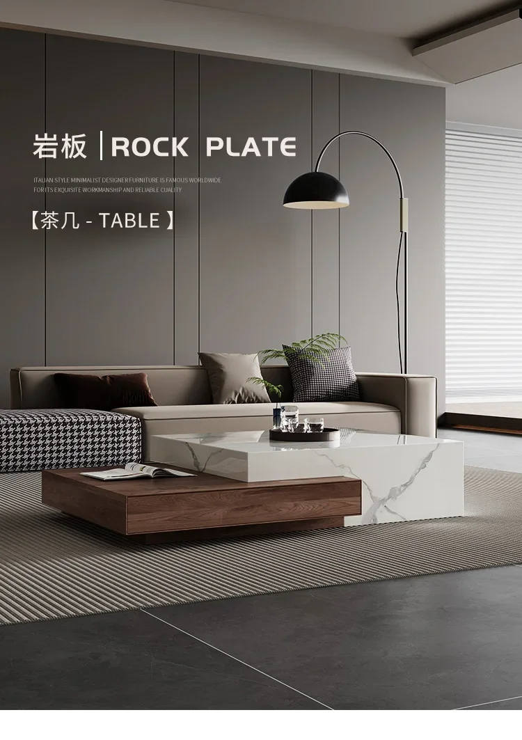 

Rock slab coffee table TV cabinet combination marble coffee table solid wood living room household small apartment