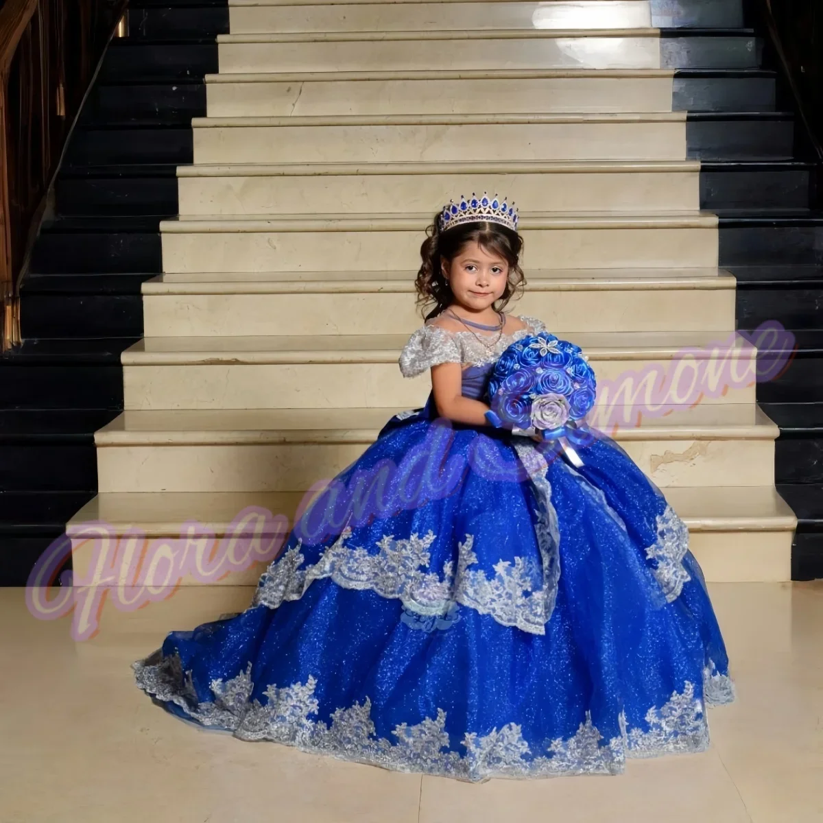 فستان فتاة الزهور مزين بالذهب الأزرق الملكي فساتين سهرة للمناسبات الخاصة وحفلات الزفاف وحفلات الأطفال ملابس فتاة مخصصة #1