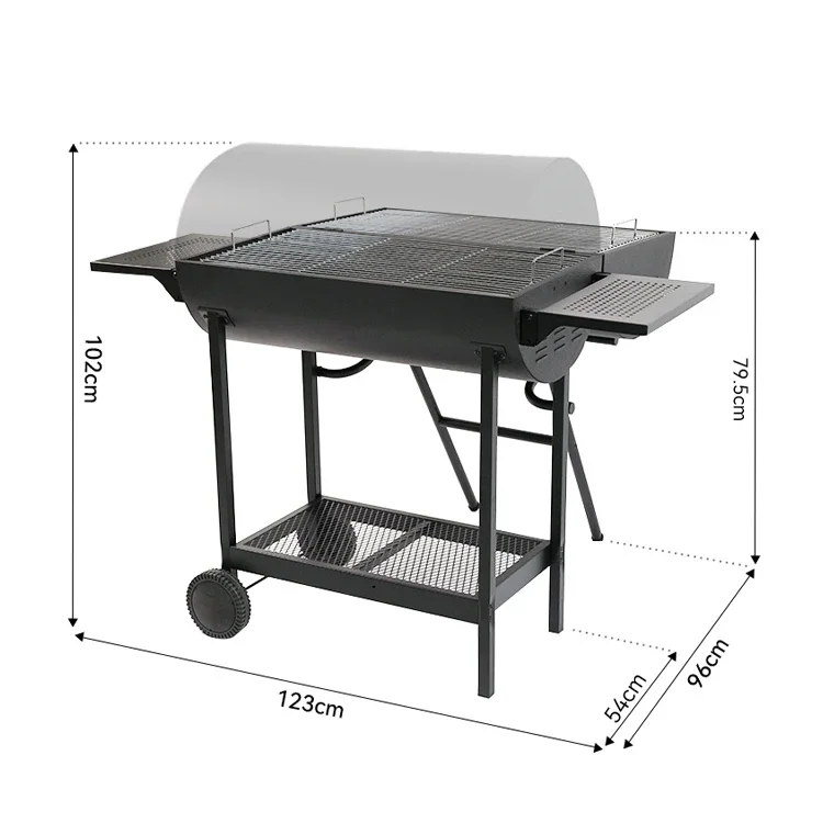 Heavy Duty Double Cooking Area Smoker Barbecue Barrel Grill Outdoor Party Charcoal Bbq Grill With Wheels