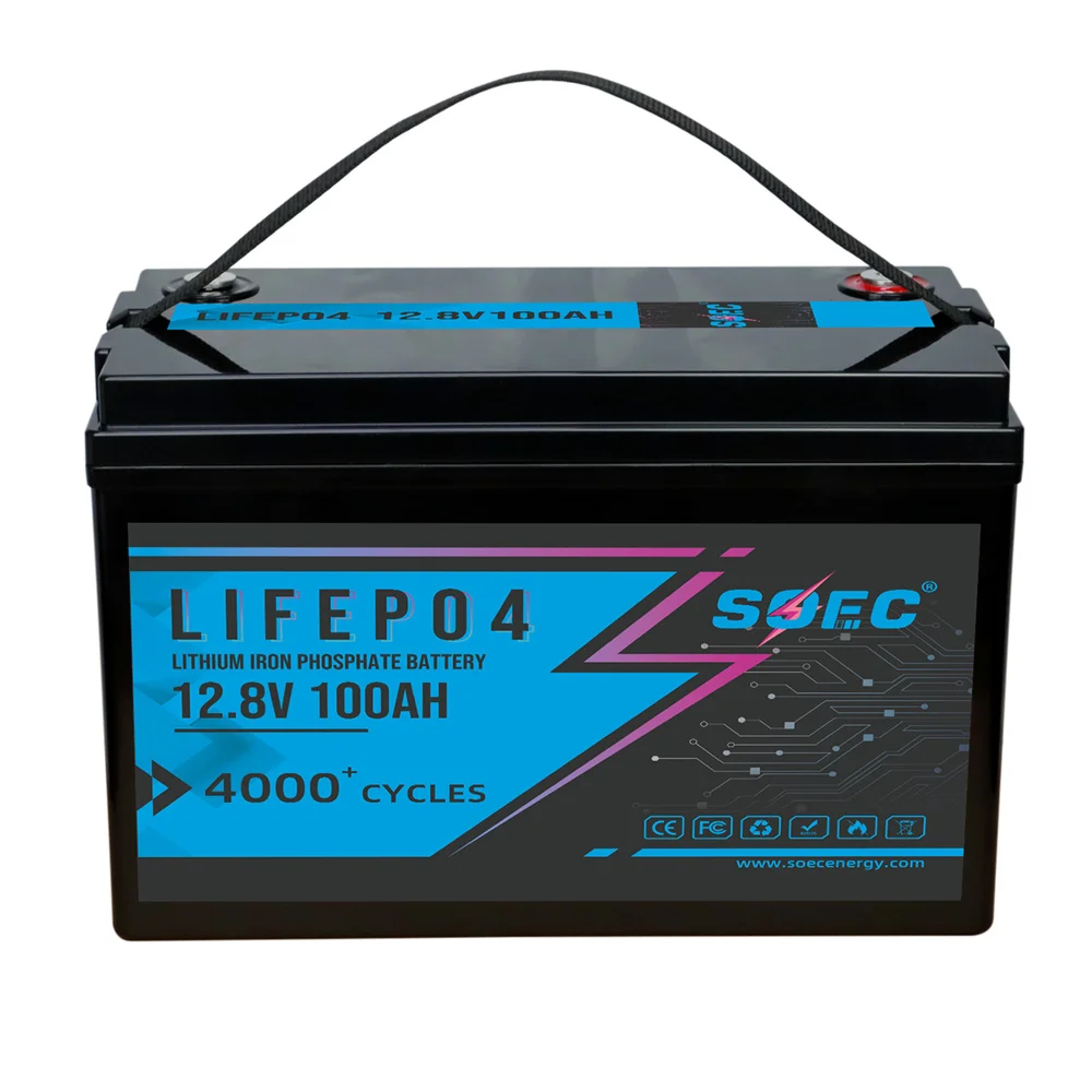 SOEC 100AH Lifepo4 Battery 12V 12.8V Lithium Iron Phosphate Battery 4000+ Cycles with BMS for RV Campers Car Golf Cart Off-grid