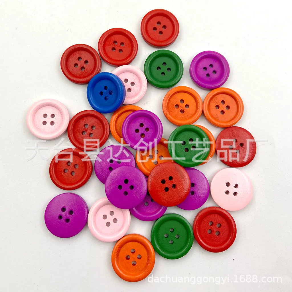 Botões de borda fina coloridos de 15mm/20mm/25mm, faça você mesmo, botões de costura de roupas de madeira artesanais, 100 por pacote