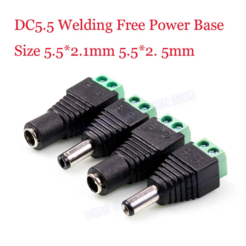 2 Pcs 5.5*12V 2.1 x 2.5mm DC Power Male Plug Jack Adapter Connector Plug For CCTV Single Color LED Light