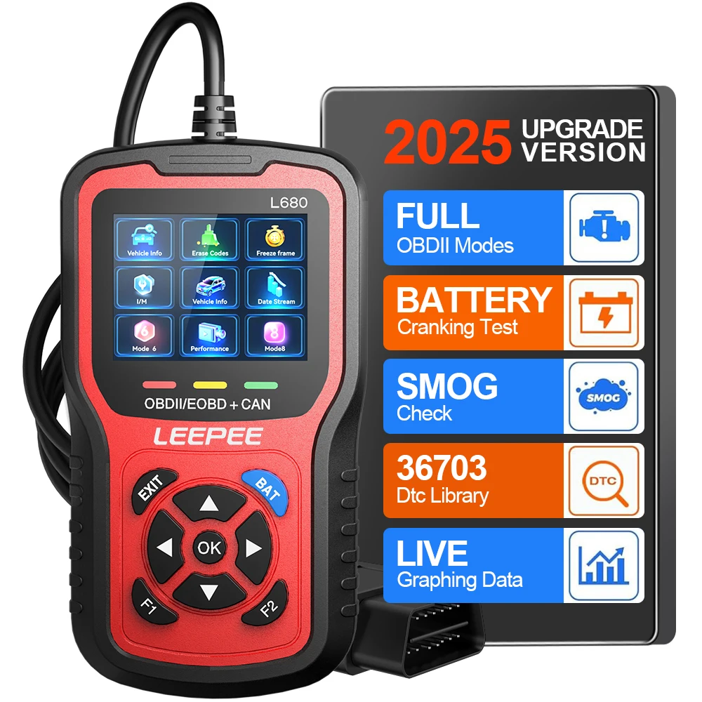 

Тестер батареи, универсальный сканер OBD II EOBD, проверка системы двигателя, облачная печать L680, автомобильный считыватель кодов OBD2, автомобильные диагностические инструменты