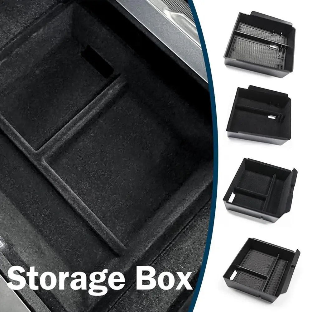  for Tesla Center Console Glasses Storage Box Flocking Style Armrest Storage Box Upper And Lower Silicone Anti-slip Pads