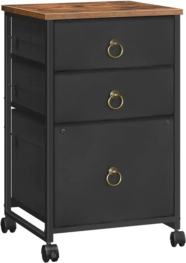 3-Drawer Mobile File Cabinet,Rolling Printer Stand,Vertical Office Filing Cabinet, A4/Letter-Sized,Nonwovens Drawer,Black/Brown