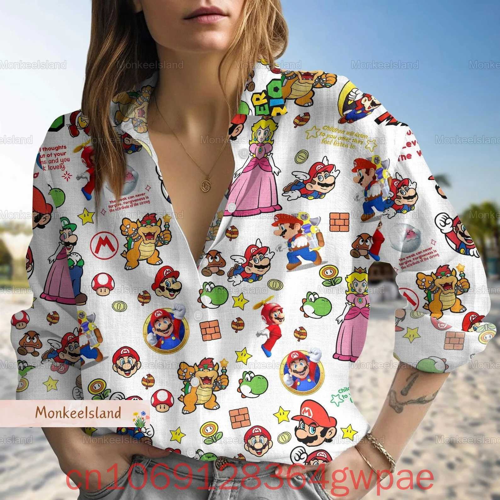 Super Mario Gaming Womens Blouse Shirt Casual Long Sleeve Button Up Shirt Mario Bros Fashion Casual 3d Print Shirts Tops