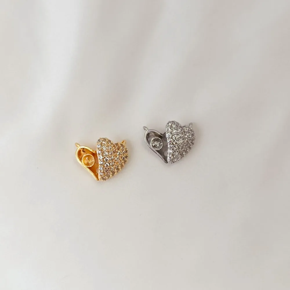 إكسسوار مطلي بالذهب عيار 14 قيراط ومجموعة مع قلادة مزدوجة على شكل قلب من الزركون، حامل فارغ من اللؤلؤ على شكل قلب مجوف #3