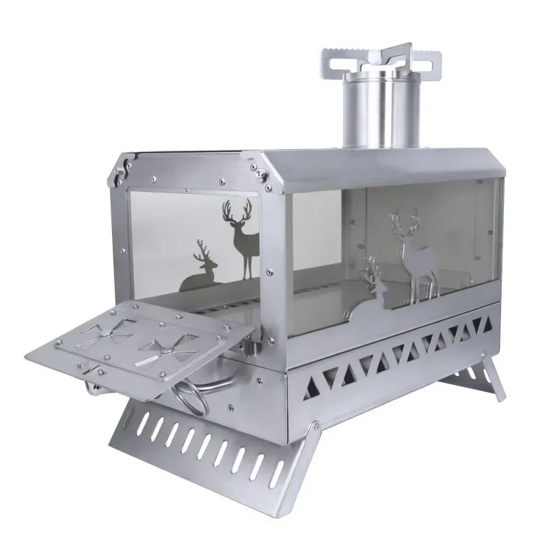 Multifunctional outdoor camping heating Wood stove Portable camping barbecue stove Foldable picnic stove with chimney