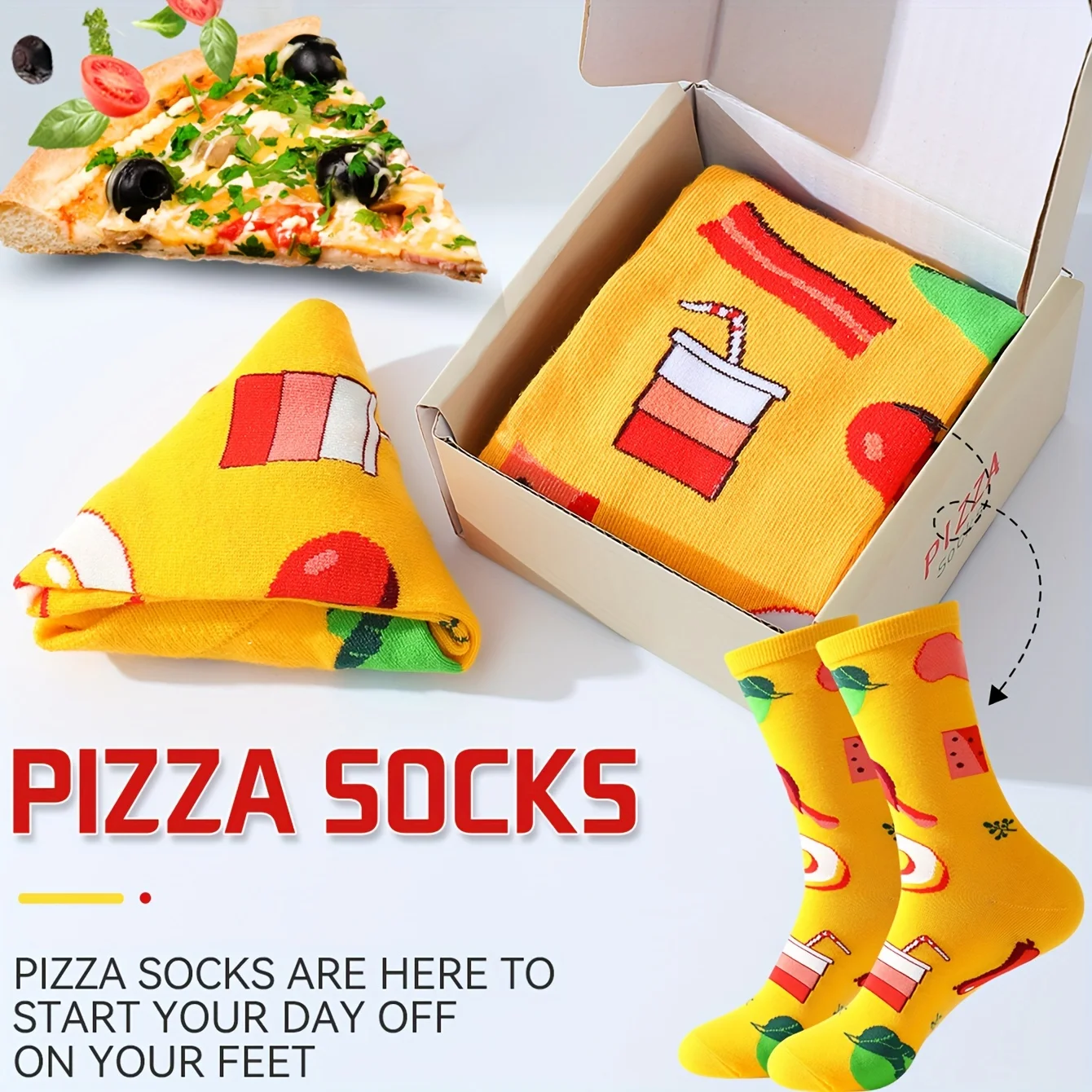 A pair of pizza new strange gift socks are comfortable and breathable suitable for Christmas Valentine\'s Day gifts on Halloween