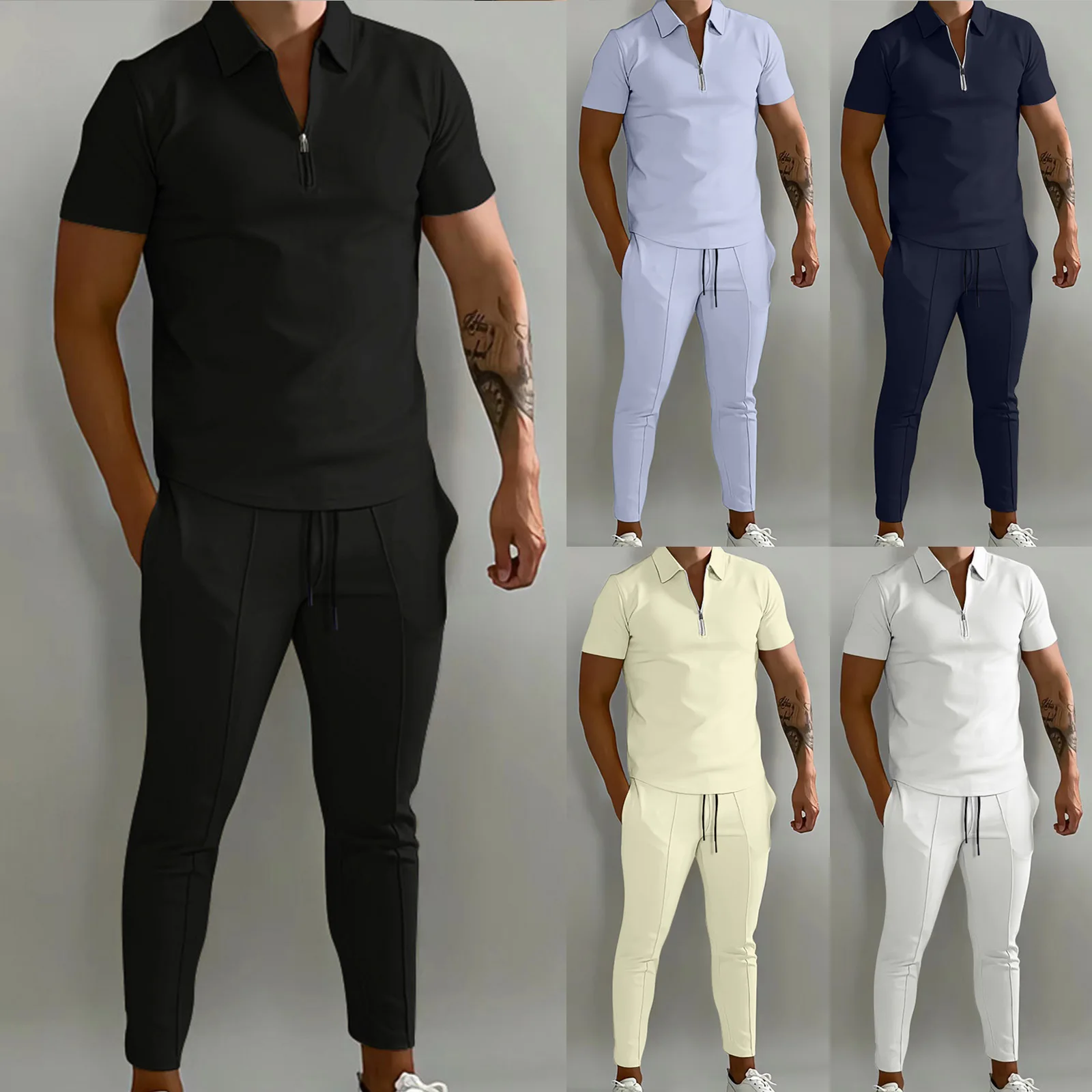 

New Summer Men's Slim Fit Casual Sportswear Trendy Youth Cross-Border Faion Set Cotton Blend T-irt Faionable Ensemble