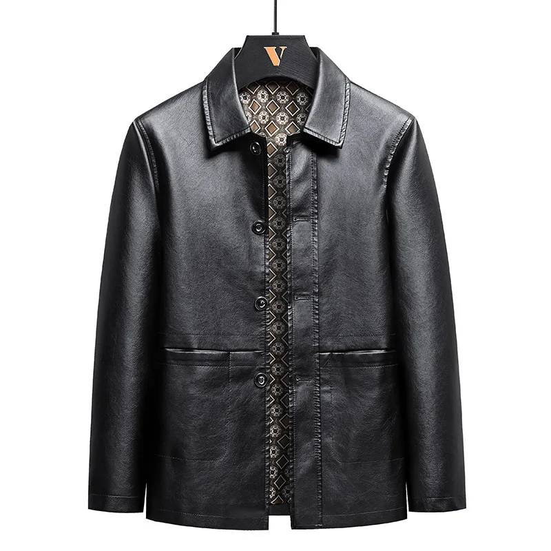 

2025 New Trendy Men's Faux Leather Motorcycle Jacket Casual lapel Collar Outdoor Cycling Quality Cross-border Product coat