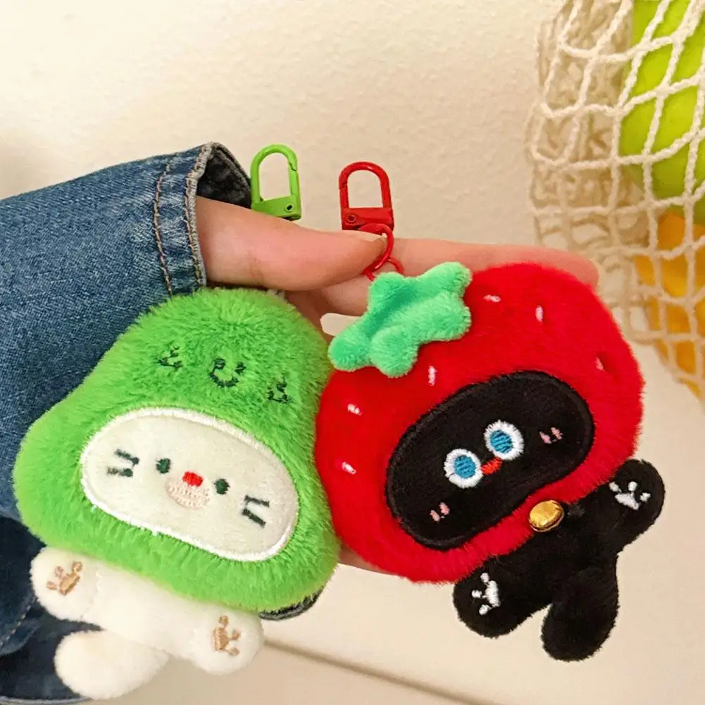 Porte-clés chat en peluche mignon avec capuche d'animal, breloque de sac à dos Kawaii pour filles, pendentif de jouet en peluche doux pour sacs et bagages