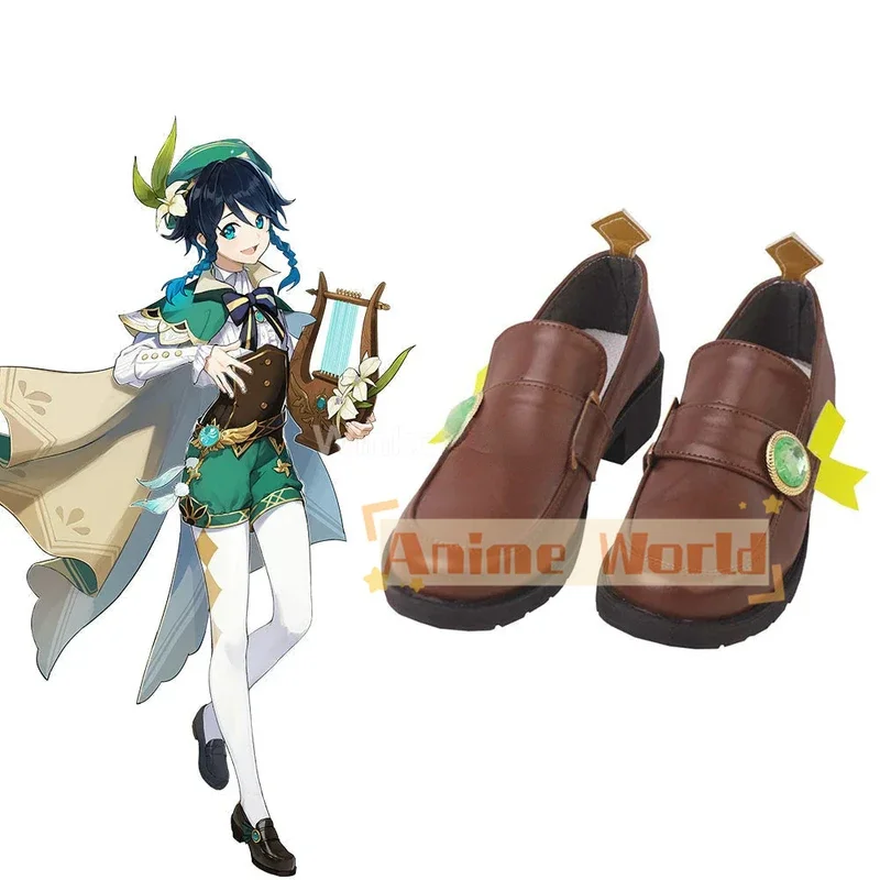 Genshin Impact Venti Marrone Scarpe Cosplay Stivali di Carnevale di Halloween Realizzati su misura
