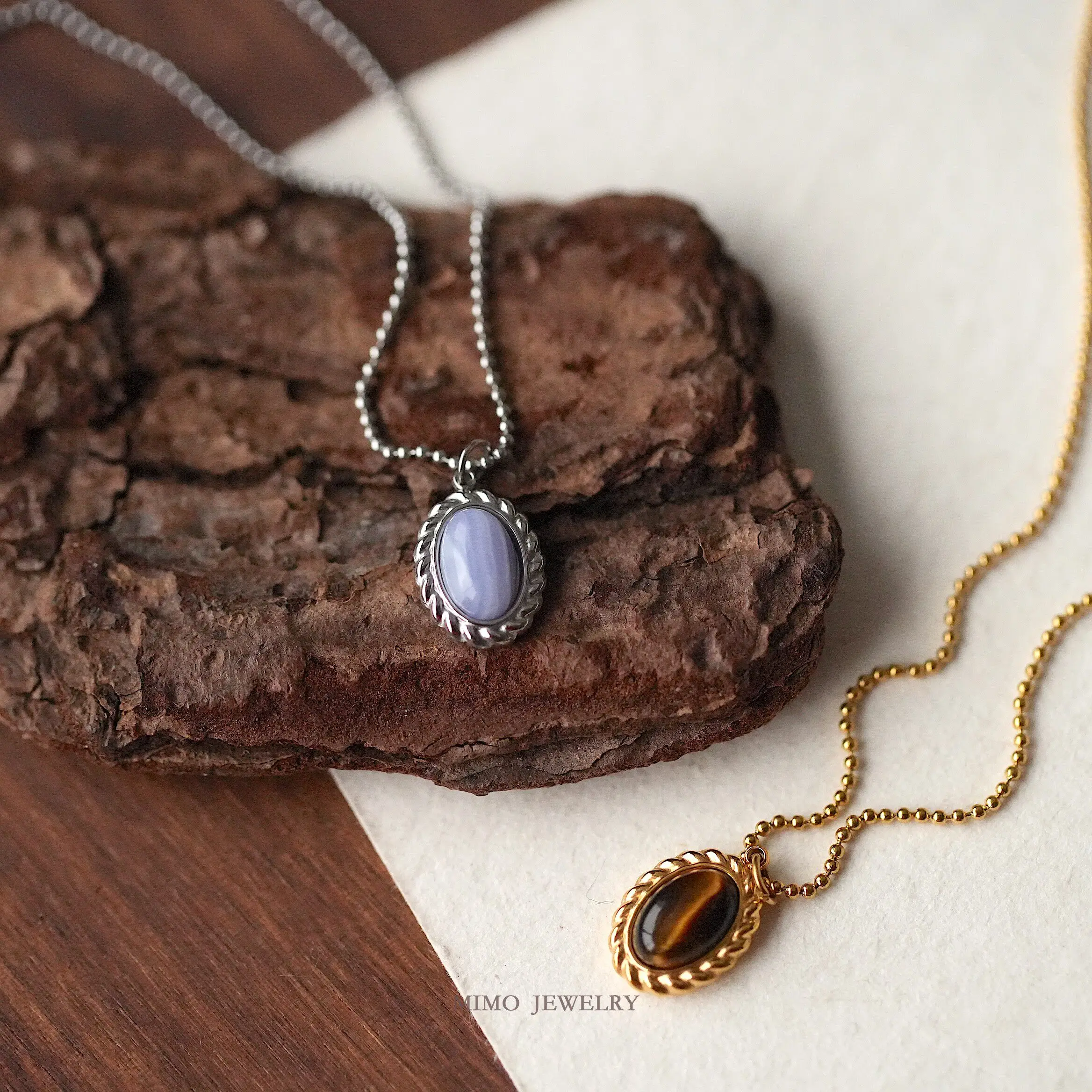 Titanium Steel Gold-plated Egg-shaped Tiger Eye Purple Agate Charms Pendant For Jewelry Making DIY Bracelet Accessories Findings