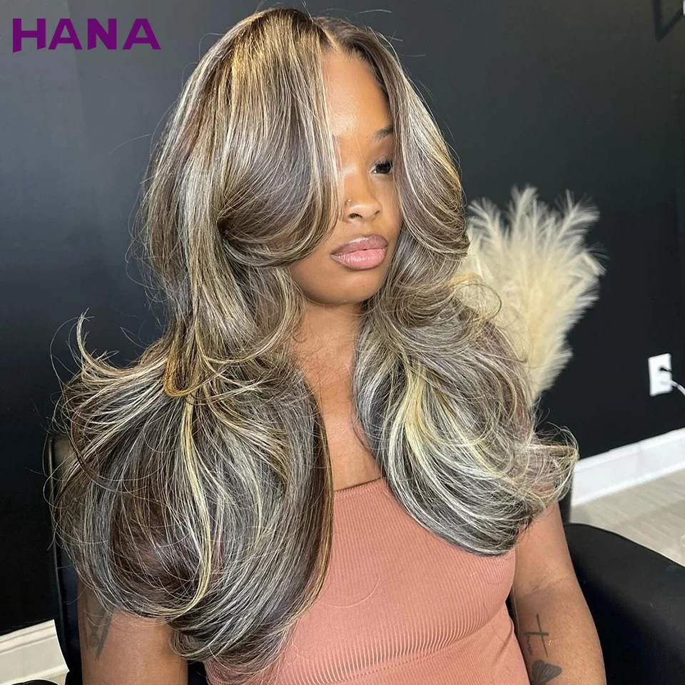 

Highlights Piano Blonde Colored 13x6 Lace Frontal Wig Human Hair Wig For Women Preplucked 200% Density 5x7 Lace Closure Wig