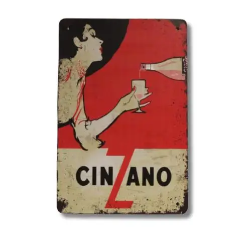 Letrero de Metal Cinzano, Decoración Rústica Vintage para Bar, Pub, Licorería