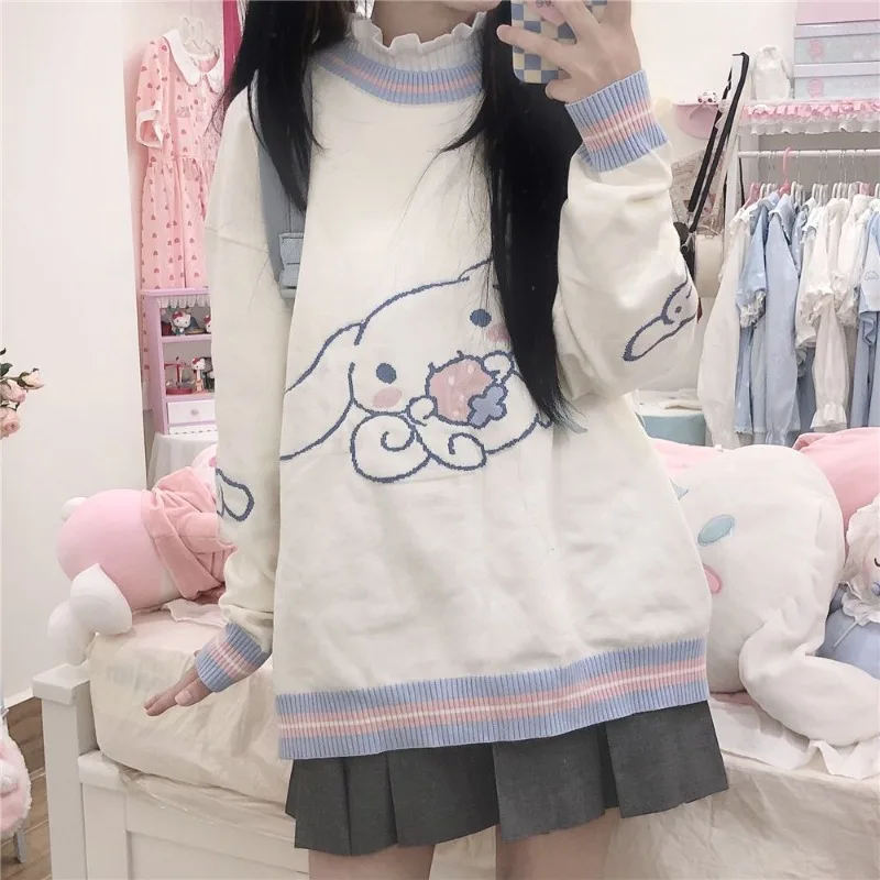 

Свитер Cinnamoroll для девочек, осень-зима, японский студенческий стиль, универсальные милые студенческие джемперы, милое кавайное верхнее пальто с длинными рукавами