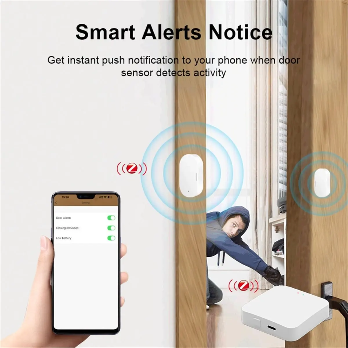 《Factory Direct》Zigbee Door Sensor Wireless Magnetic Window Open Closed Alarm Detector Works Zigbee2MQTT for Need Gateway