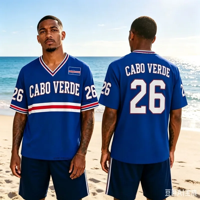 Men 2026 Kid Verde Soccer Jersey Cape Verde Football Shirt Short Sleeve V Neck Fan Uniform Blue White Sportswear Jersey Tee