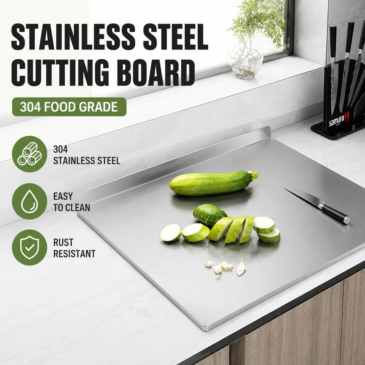 L-shaped Chopping Board Stainless Steel Large Size Doublesided Chopping Board Kitchen Tool Home Fruit Cutting And Kneading Panel