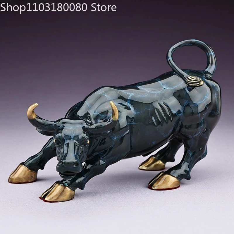 25cm Copper Brass Wall Street Bull OX Statue Chinese Wangshi Cow sculpture decor
