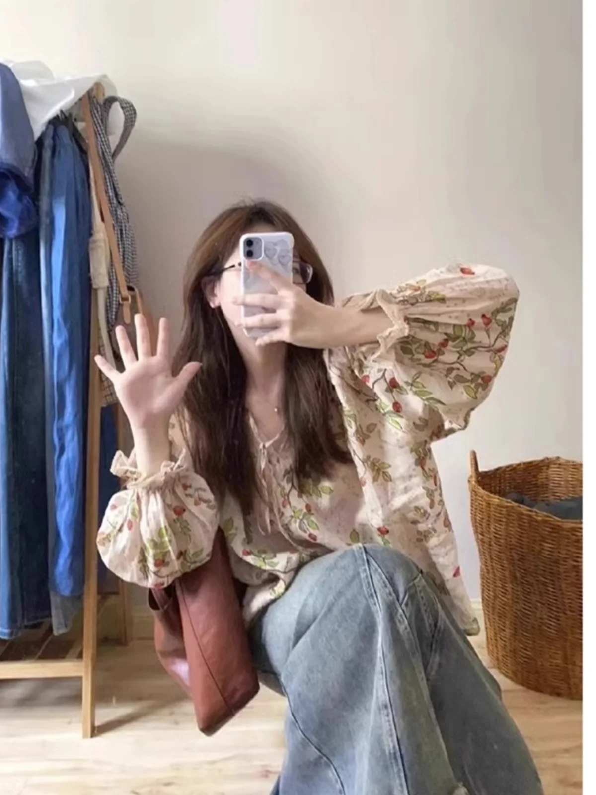 Elegant Floral Print Loose Shirt Women's Fashionable Casual Top High Quality Vintage Style Spring Autumn Seasonal Clothing