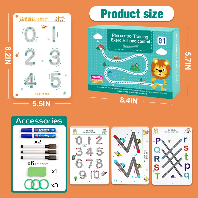 Children Montessori Drawing Toy Pen Control Training Color Shape Math Match Game Set Toddler Learning Activities Educational Toy