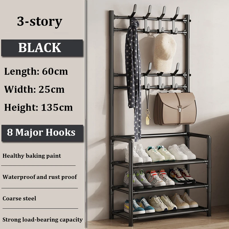 Household Simple Entryway Integrated Rack Coat Hat Bedroom Hanger Shoe Cabinet Bag Storage Shelves