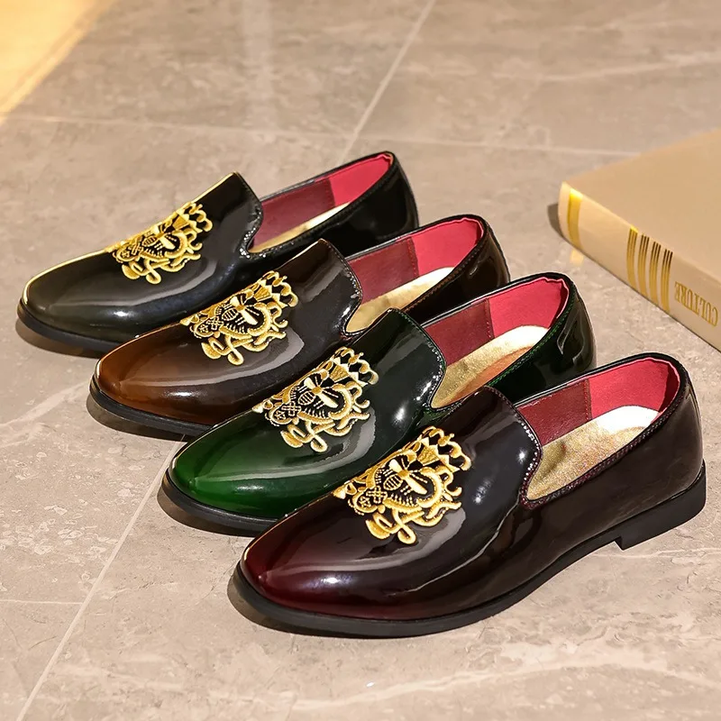 patent leather loafers shoes for man designer brand man dressing shoes formal shoes man wedding dress office party penny loafers
