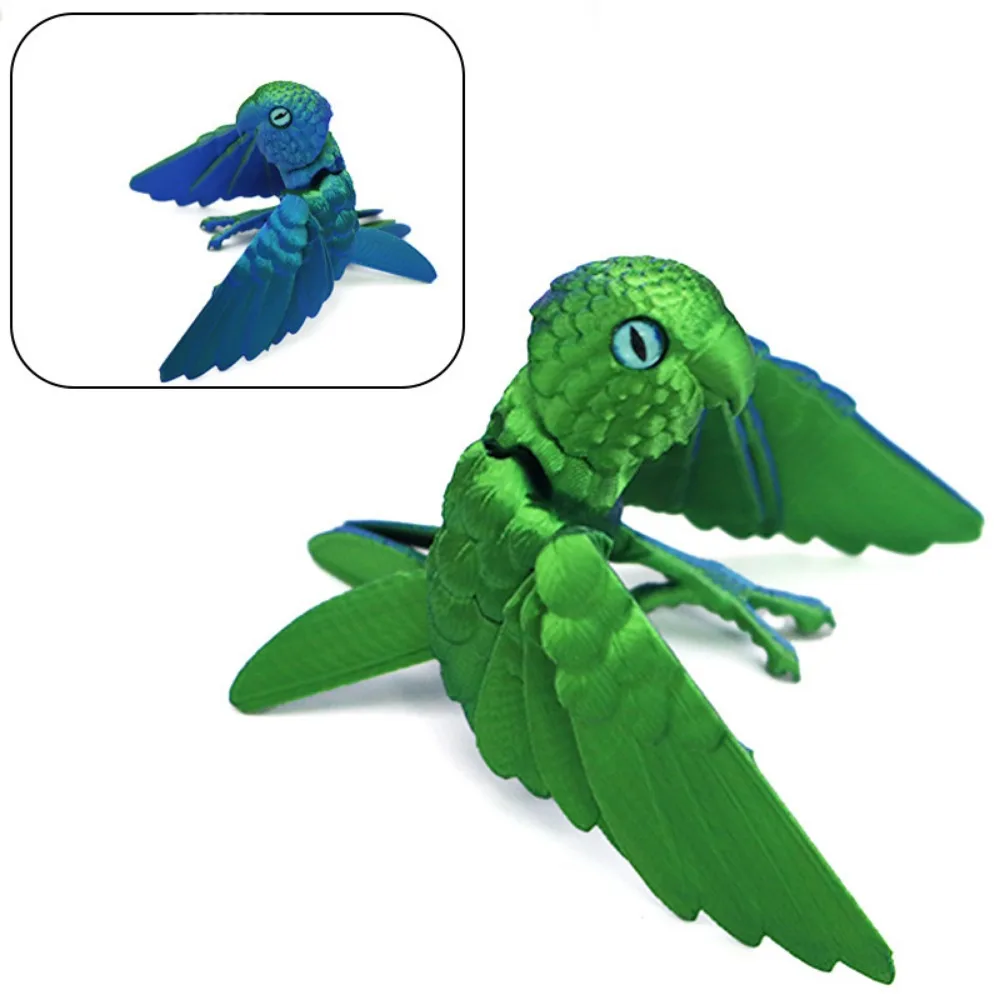 Simulated Eye 3D Printed Parrot Model Flexible Animal Sparkling 3D Printed Parrot Animal Rotatable Laser 3D Articulated Parrot