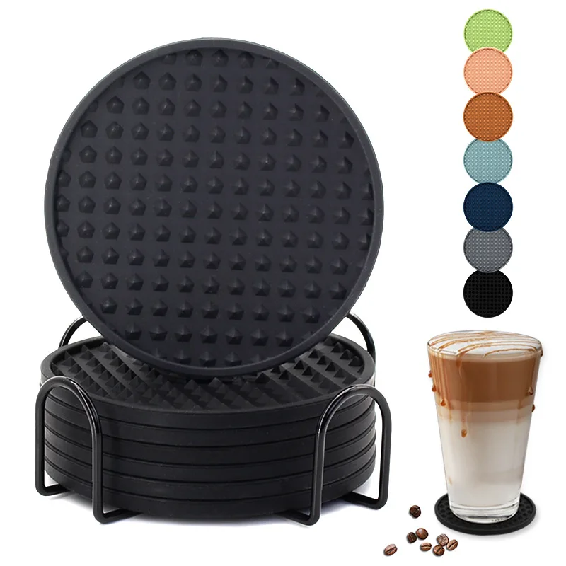 New Silicone Coaster Round Food Grade Beverage Coffee Coaster Drain Pad Silicone Pad Soft Rubber Insulation Coaster