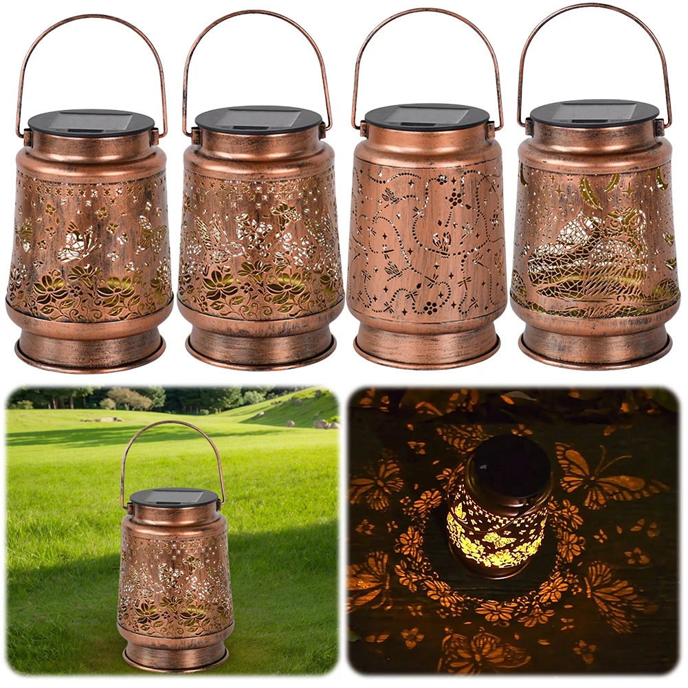 

Butterfly Solar Lantern IP65 Waterproof Owl Hollowed-Out Metal Decor Lantern Outdoor Hanging Metal Lantern for Garden Yard Tree