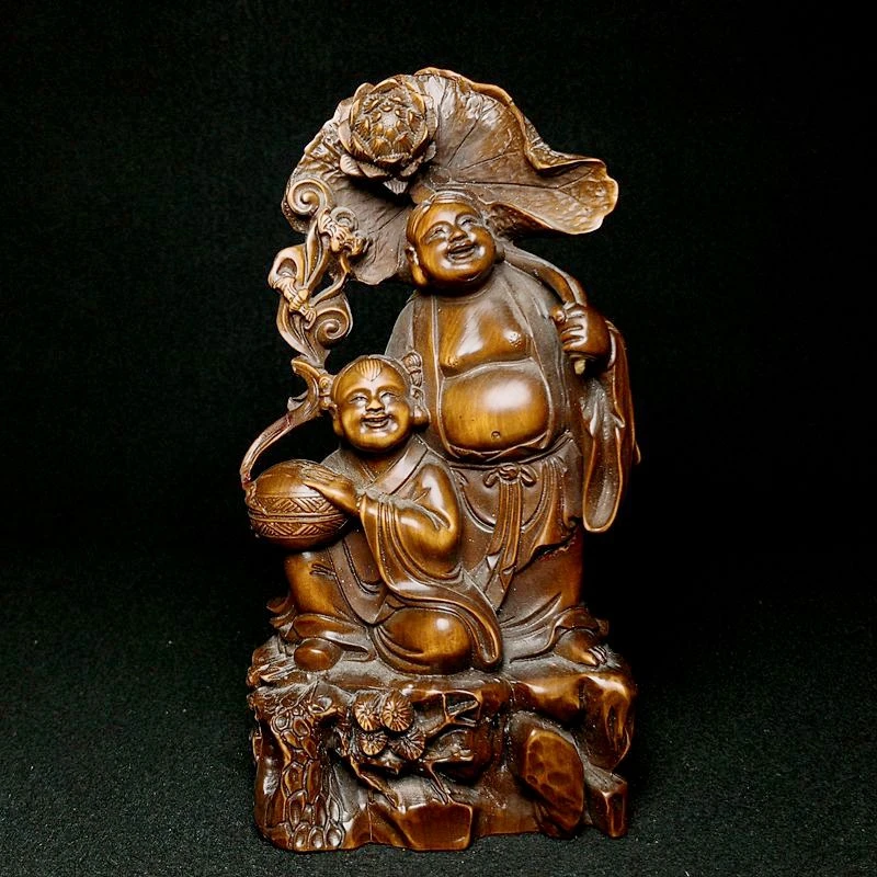 1919-opera-d'arte-antica-dimensioni-153×8-cm-vecchio-legno-di-bosso-cinese-scolpito-a-mano-statua-dei-due-immortali-decorazione-da-tavolo-collezione