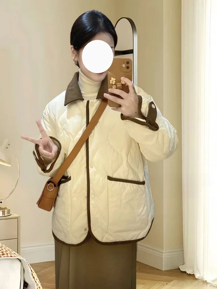 

Korean Style Lightweight White Collar down Cotton Jacket Women's Winter Warm Cute Small Size Fashionable Cotton Coat