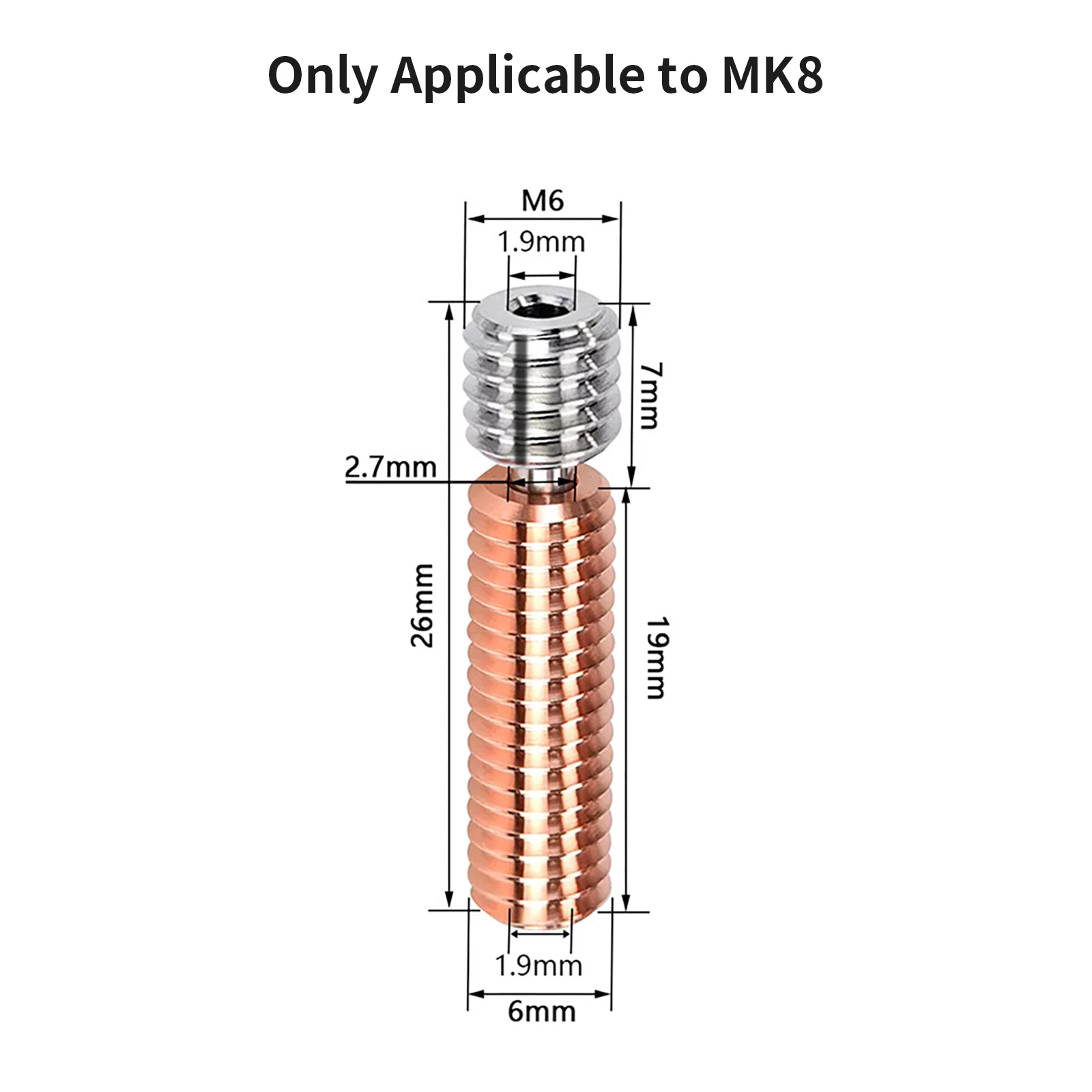 Toaiot MK8 Throat Heat Break Throat Copper Titanium Alloy 1.75mm Filament for MK8 Hotend 3D Printers Accessories view 6