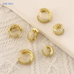 MHS.SUN Fashion Gold Color Huggie Earrings Zircon Round Hoops Earring for Women Girls Earring Piercing Ear Jewelry Party Gifts