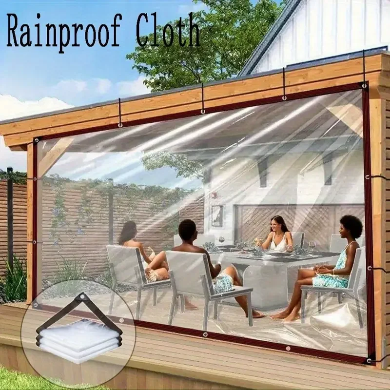 

Transparent PVC Thickened Waterproof Dustproof Windproof Cover Cloth with Holes And Rope Suitable forPatio