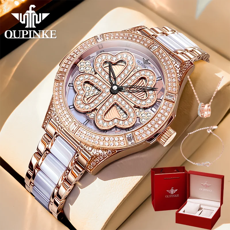 OUPINKE 3279 Original Swiss Quartz Women's Watch Luxury Waterproof Ceramic Strap Elegant Brand Automatic Machinery Women's Watch