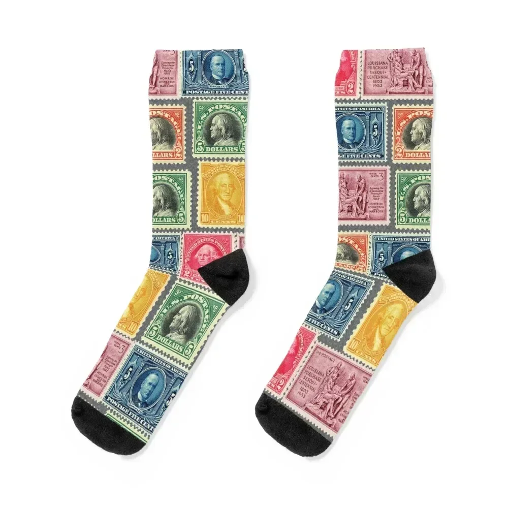 US Postage Stamp Collage - ZOOMED IN Socks luxury summer Socks For Women Men's