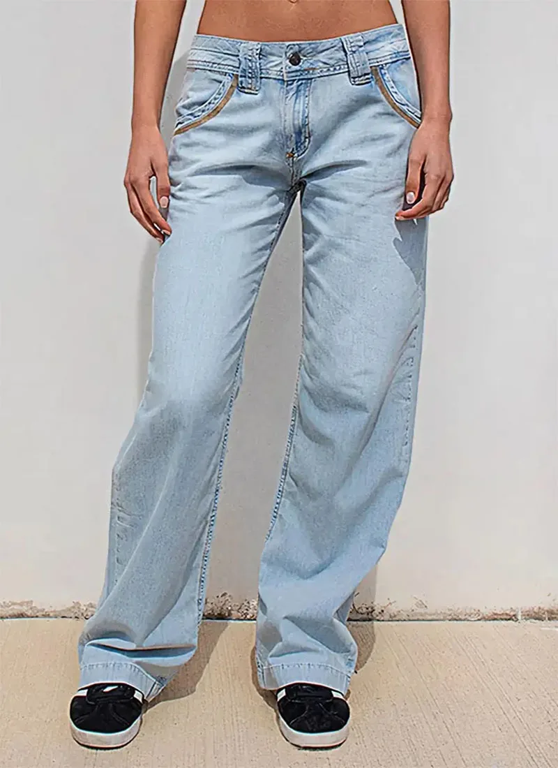 

Женские модные простые стиральные светло-голубые повседневные джинсы с карманами и вышивкой, микроэластичные узкие прямые брюки