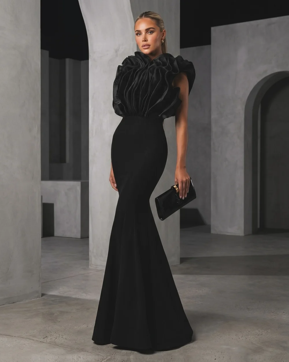 

Customized Modern Style Women Jersey Ruched Pleat Mermaid Evening Dresses Classic O-Neck Sleeveless Floor Lenght Prom Dresses