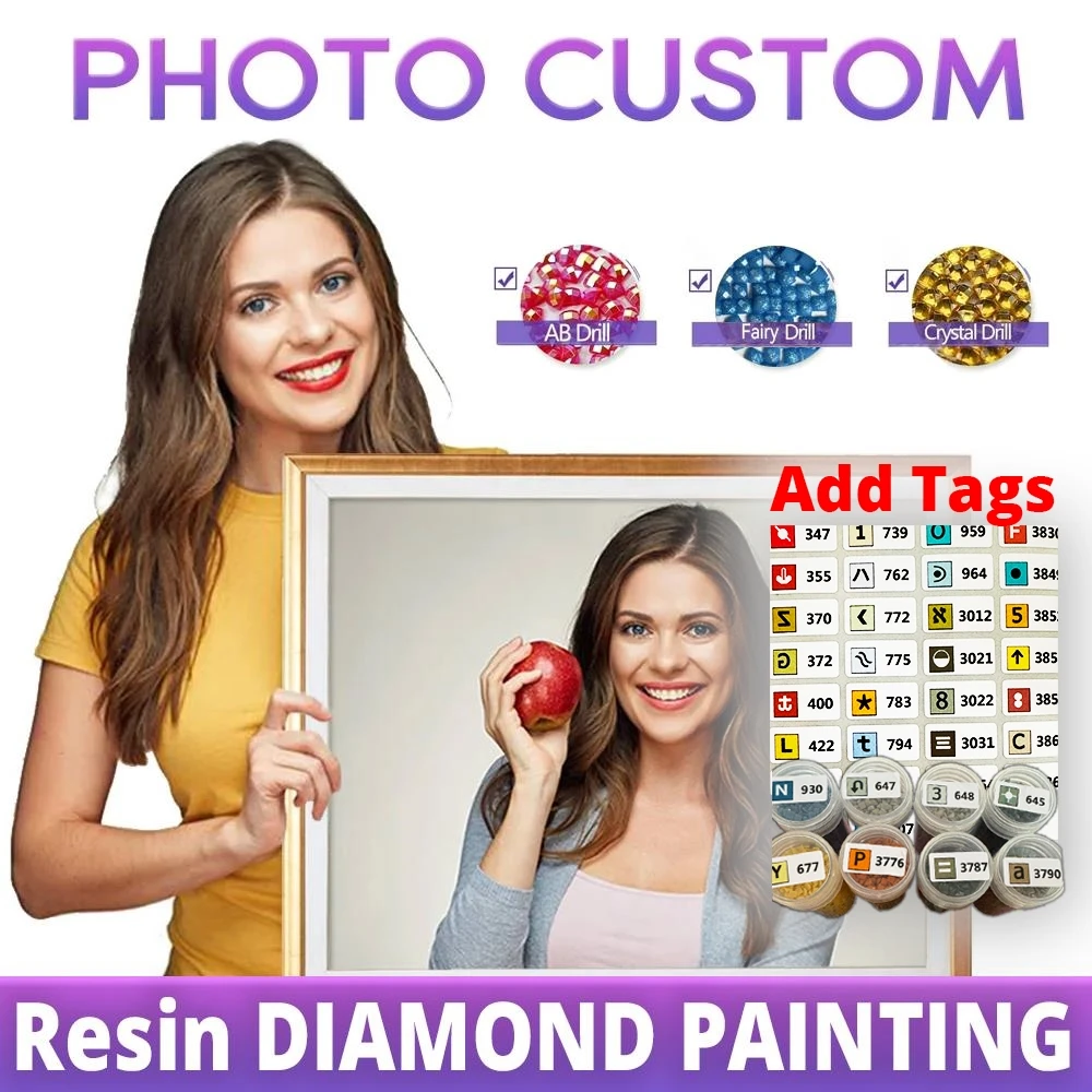 Resina fata polvere AB cristallo foto personalizzato trapano quadrato completo 5D pittura diamante fai da te punto croce privato 3D 5D ricamo Decor