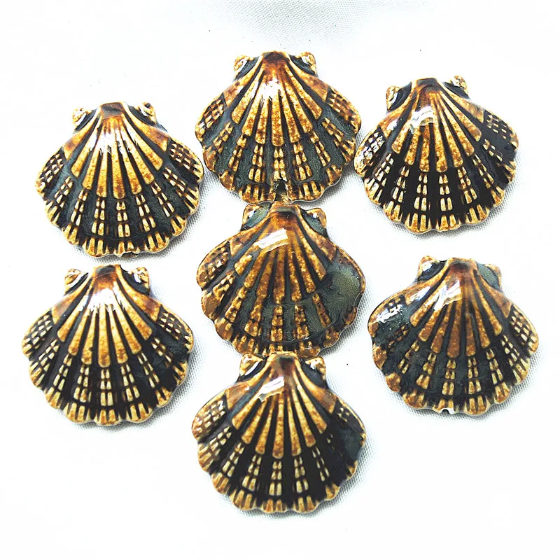 7PCS Hot Porcelain Matching Beads Sea Shell Shape Big Size 30X28MM Middle Hole Through THe Beads DIY Jewelry Making PARTS