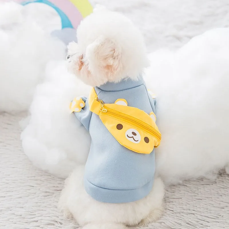 Autumn Winter Pet Dog Warm Clothes Fleece Dog Hoodies Coat with Messenger Bag Chihuahua French Bulldog Pullover Dog Girl Costume