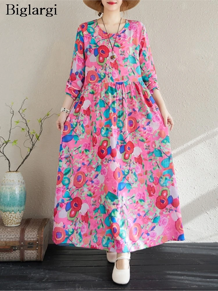 Übergroßes Blumenkleid für Damen, lockere Mode, Damenkleider, lässiges Damenkleid mit langen Ärmeln