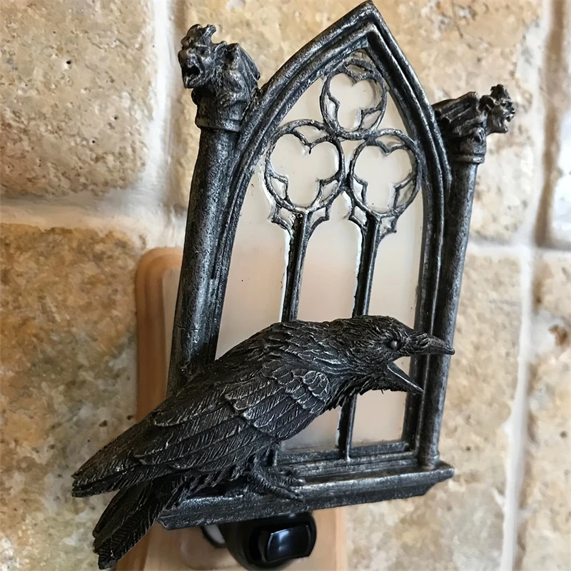 القوطية الغراب ليلة ضوء الراتنج الجدار مصباح هالوين الغراب النحت نحت زخرفة للمنزل مخيف غرفة نوم غرفة المعيشة ديكور #3