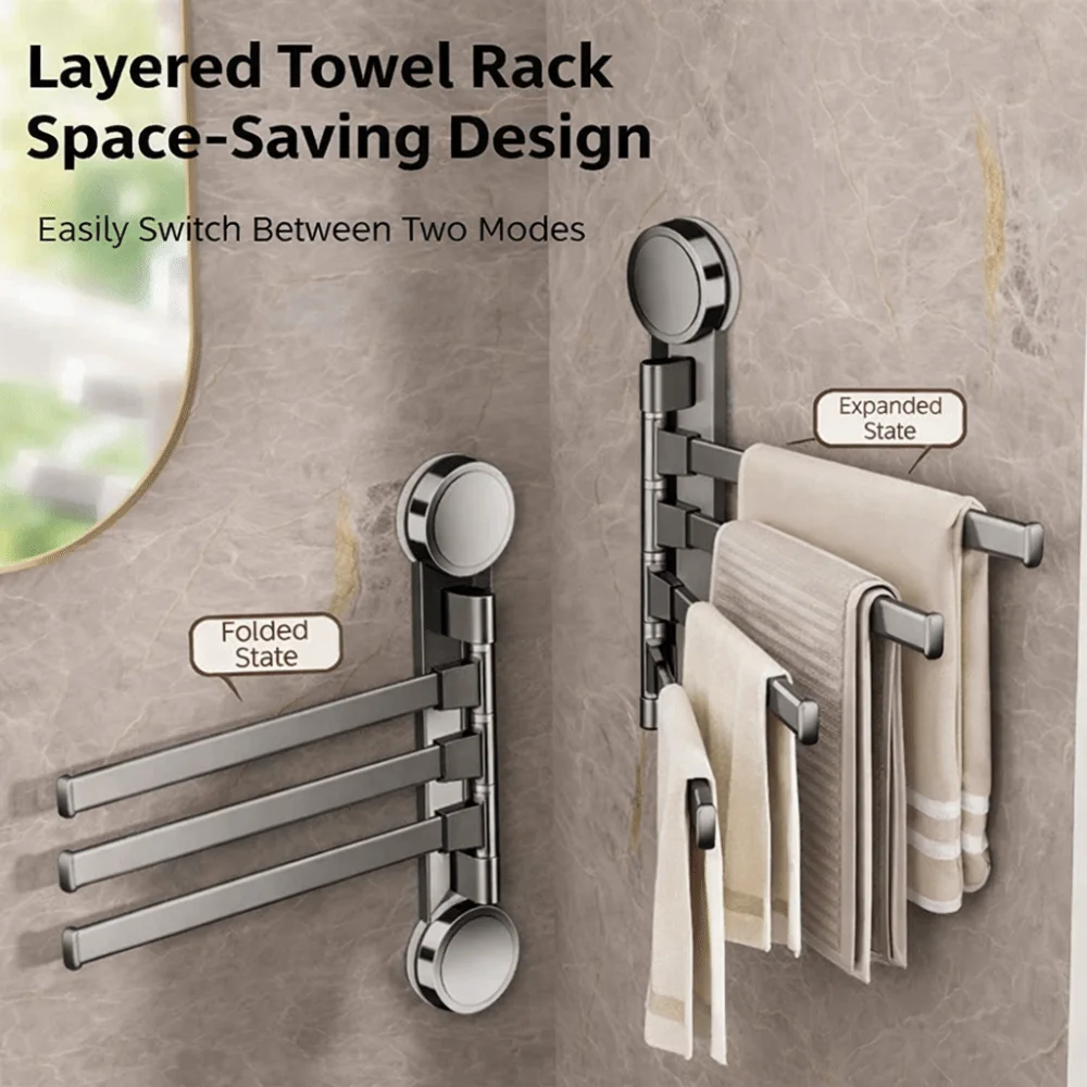 

4-Arm Suction Cup Towel Rack Wall Mounted Aluminum Towel Holder Rustproof Space Saving Bathroom Storage Rack Dormitory