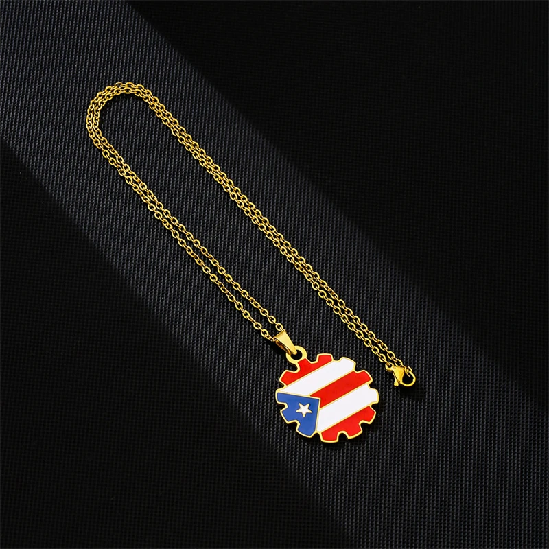 2024 Puerto Rico Map Flag Pendant Necklaces Stainless Steel Gold/Steel Color Puerto Ricans Patriotic Jewelry For Men Women Gifts