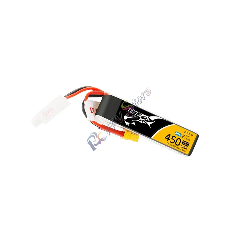 Tattu 450 MAh 7.6V Điện Áp Cao 95C 2S1P LiPo Pin Với XT30 Cắm Dài Gói