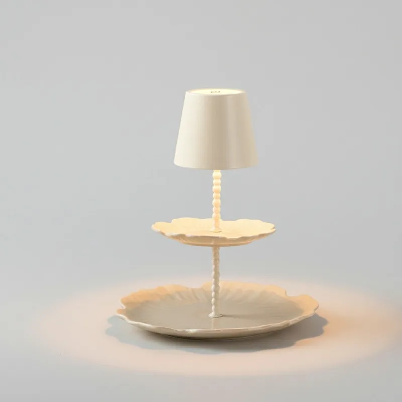 lat Panel Table Lamp Cream White Ceramic Enamel Coated Flower Panel Touch Dimming E14 Light Emitting Diode Modern Design Eco Bar